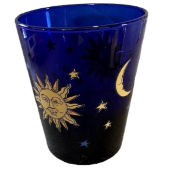 Vintage Libbey Cobalt Blue Celestial Sun Moon Stars Glass Cup Tumbler - Picture 4 of 9